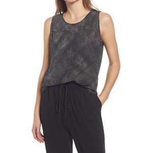 Halogen(R) Scoop Neck Woven Shell, Size X-Small in Black- Grey Lily Texture